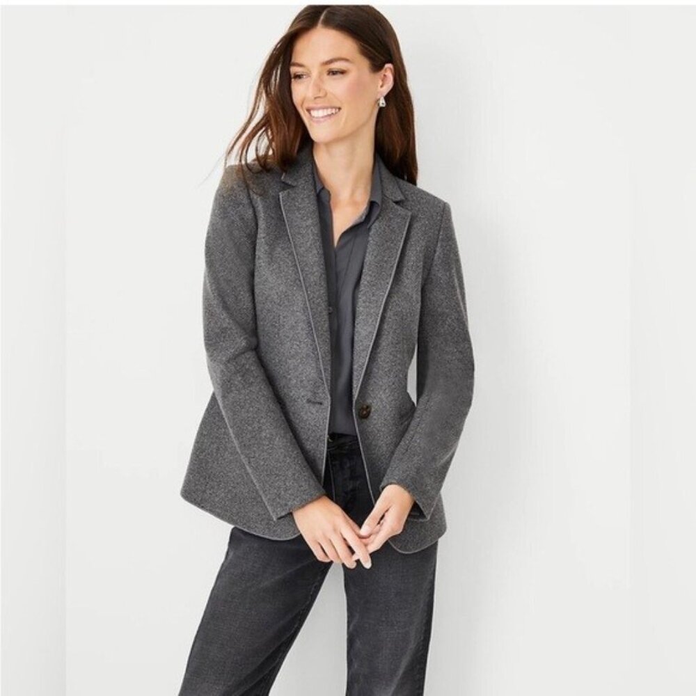 Ann Taylor Wool Blend Gray Flannel Blazer 2P
